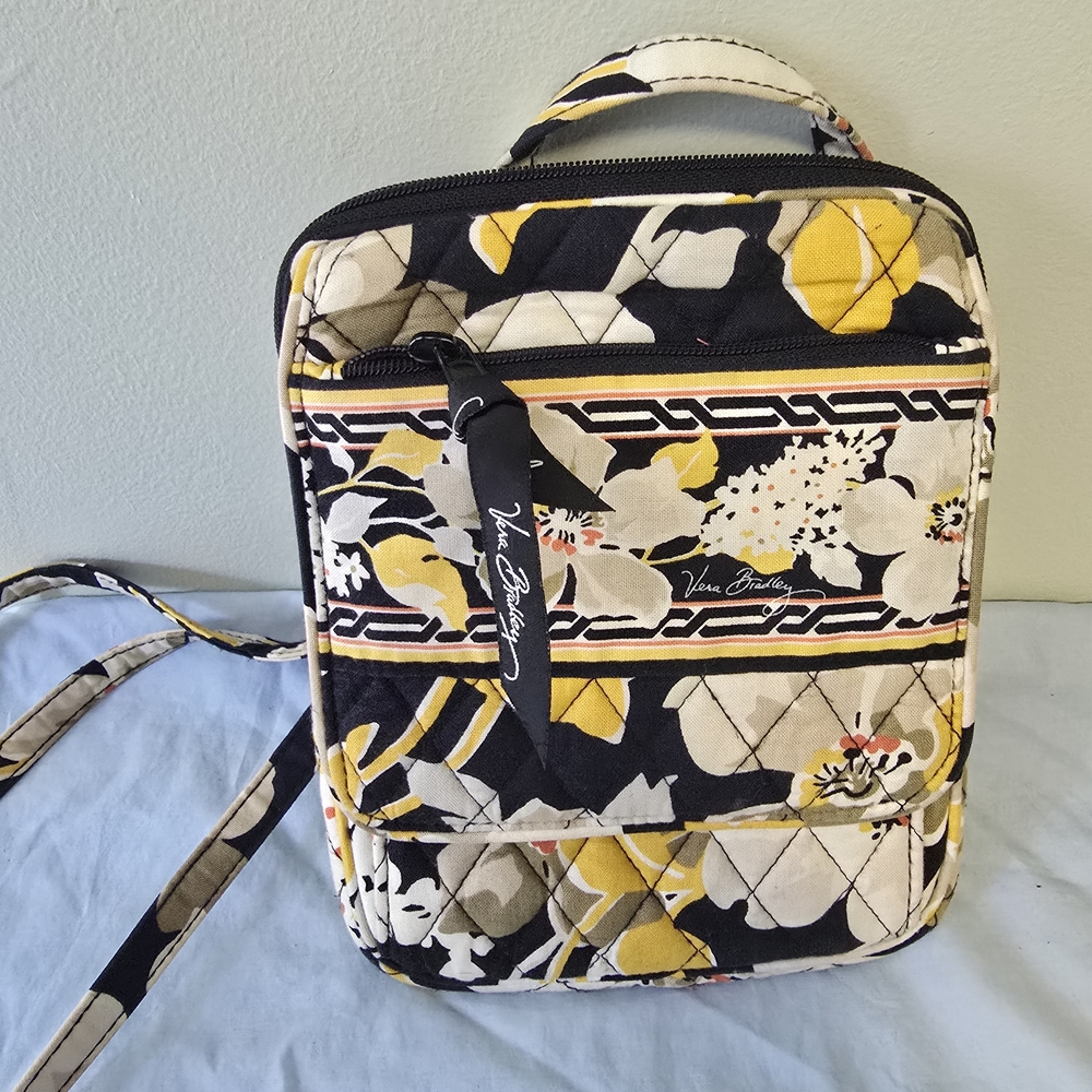 Vera Bradley Black and Yellow Crossbody Bag with Geometric Design
